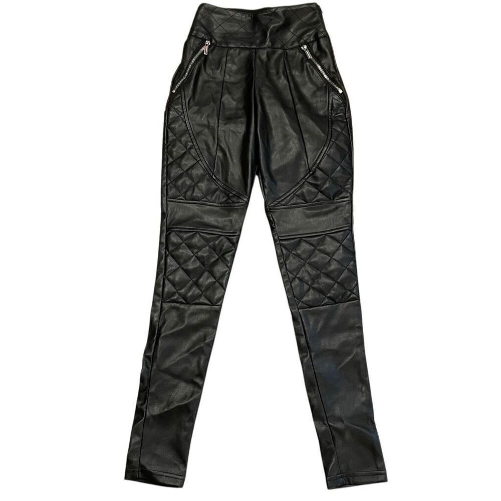 Manière de Voir Womens Quilted Faux Leather Leggings 4 High Waist Gothcore Moto